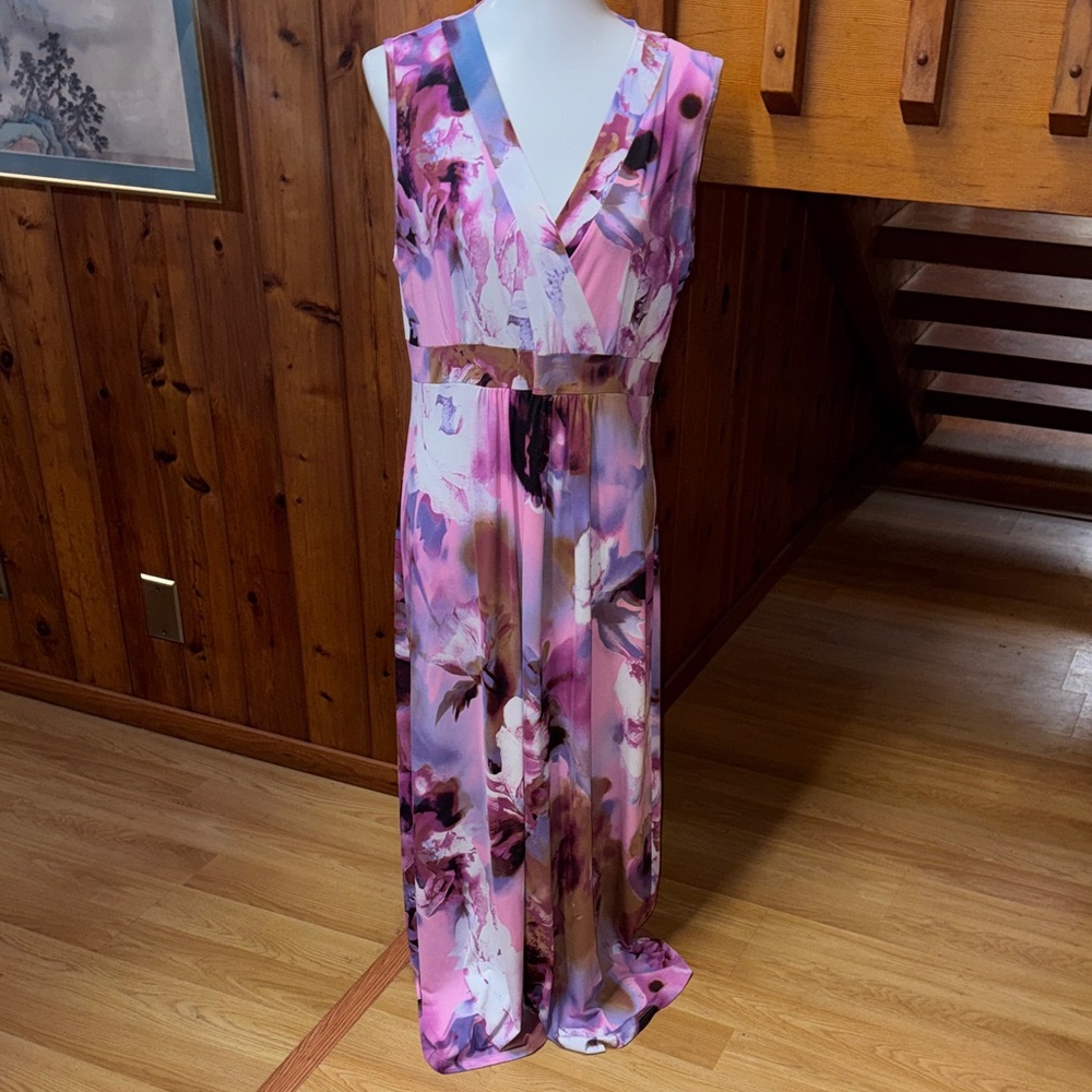 Susan Lawrence size Large Pink and Purple Floral Maxi Dress